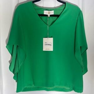 Anna Cate Flutter Sleeve Women's Green Top NWT